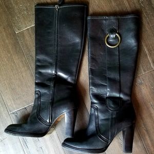 Hugo boss knee high black leather boots